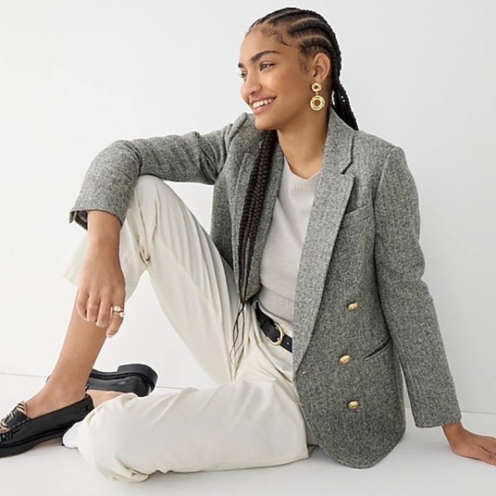J Crew Bristol Blazer Jacket in Graphite Herringbone Wool Women's Size 0 - Picture 2 of 10